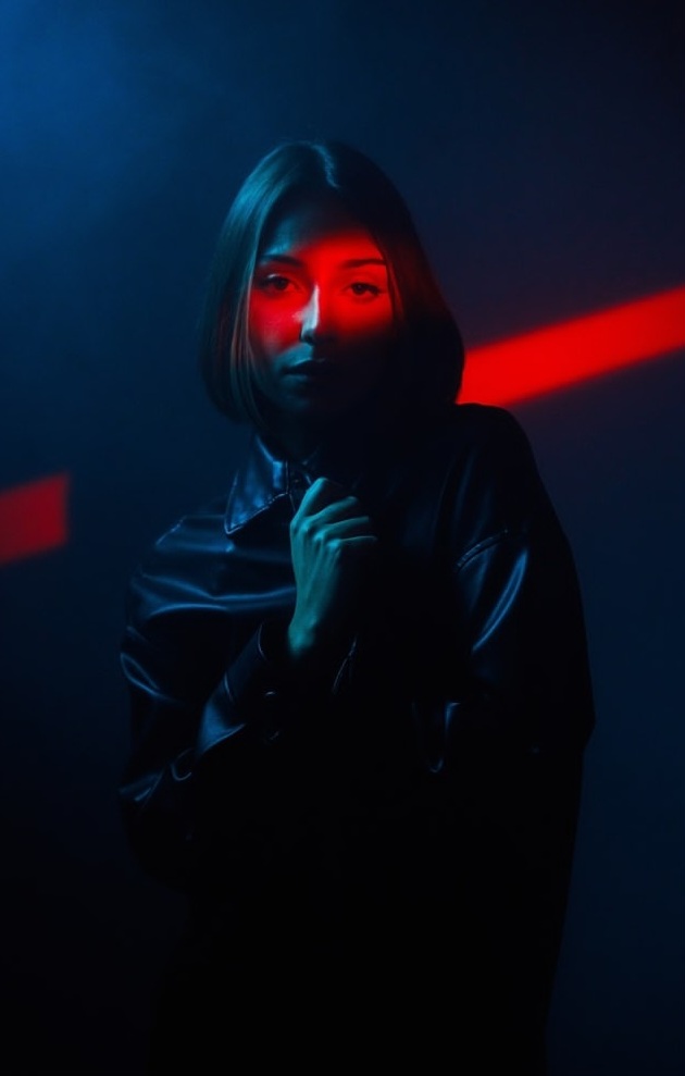 portrait creatif ligne rouge