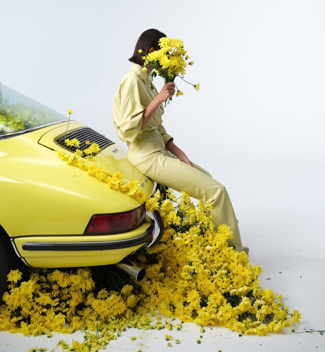 portrait porsche jaune
